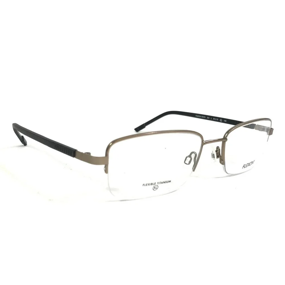 Flexon Eyeglasses Frames H6079 204 Satin Taupe Gold Black Half Rim XL 55-19-145
